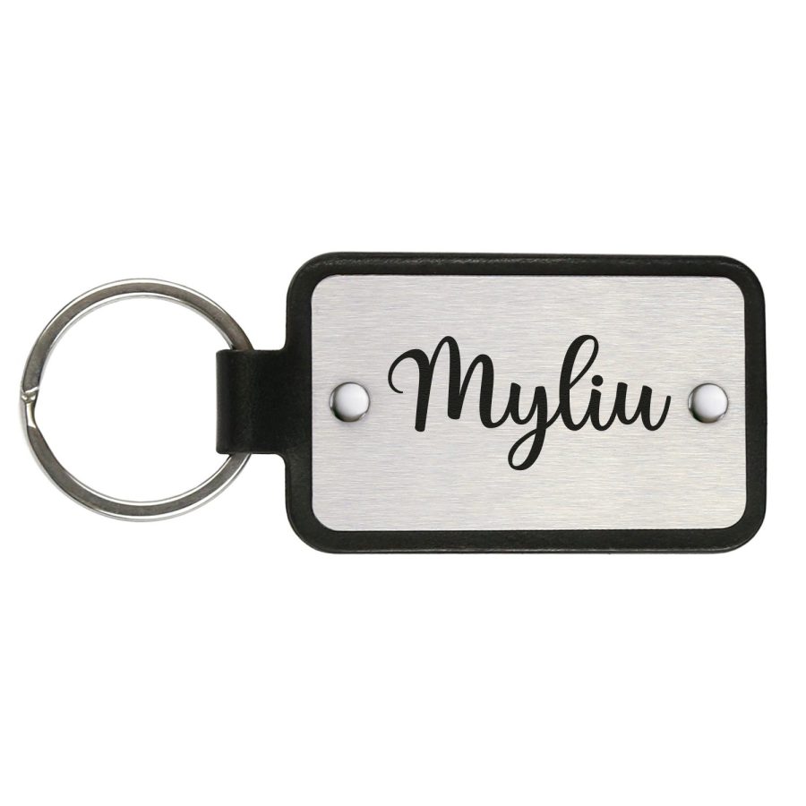 Leather keyring with stainless steel plate